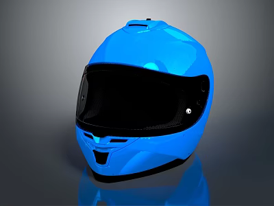 Blue Modern Full Face Helmet With Sleek Surface And Black Visor 3d model