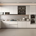 Modern White Kitchen Interior Design With Cabinets Appliances Countertop And Window Blinds