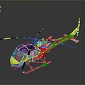 Red And Yellow Helicopter Model With Rotors Cockpit And Dark Background Reflection