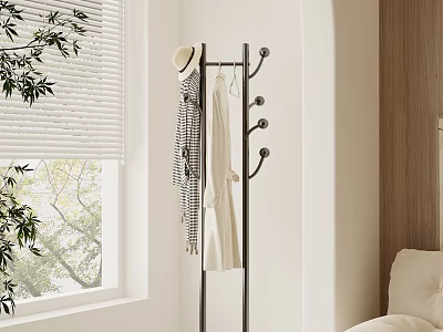 Minimalist Indoor Coat Rack With Hanging Clothes And Hat 3d model