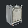 Vintage White Freestanding Gas Stove with Worn Surface Black Oven Door and Four Burners
