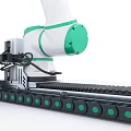 Industrial Robotic Arm Equipment with White and Green Design Mounted on Linear Track System 3d model