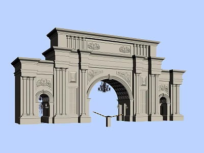 Classical Entrance Gate With Ornate Carvings Arched Design And Decorative Columns 3d model