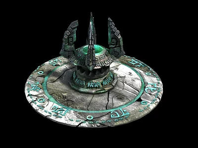 Ancient Mystical Stone Device With Circular Base Carved Symbols Spiked Top And Side Ornaments 3d model