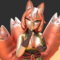 Anime Style Woman Featuring Fox Ears Multiple Tails And Smiling Tail Designs