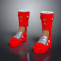 Red High Top Platform Boots With Silver Accents White Trim And Perforated Details