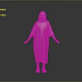 Woman With Red Hair Wearing Loose Purple Dress Standing On Gray Background