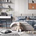 Modern Kids Room Design With Bed Desk Chair Teddy Bear Airplane Chandelier And Artwork