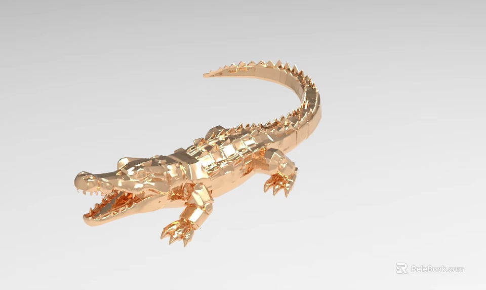 Golden Crocodile Shaped Decorative Ornament Set With Metallic Finish And Exquisite Design 3d model 