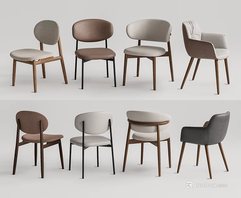 Various Styles Dining Chairs In Multiple Colors With Wooden Legs And Padded Seats 3d model 