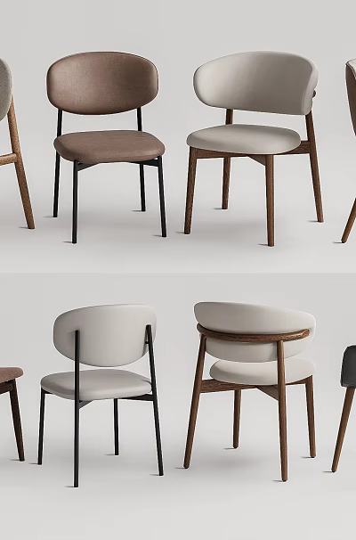 Various Styles Dining Chairs In Multiple Colors With Wooden Legs And Padded Seats 3d model