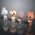 Cute Cartoon Characters With Rabbit Puppy Cat And Bear Standing Together
