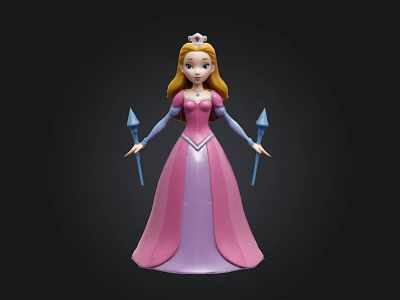 Princess Doll With Pink Purple Dress Crown And Blue Arrow Shaped Items 3d model