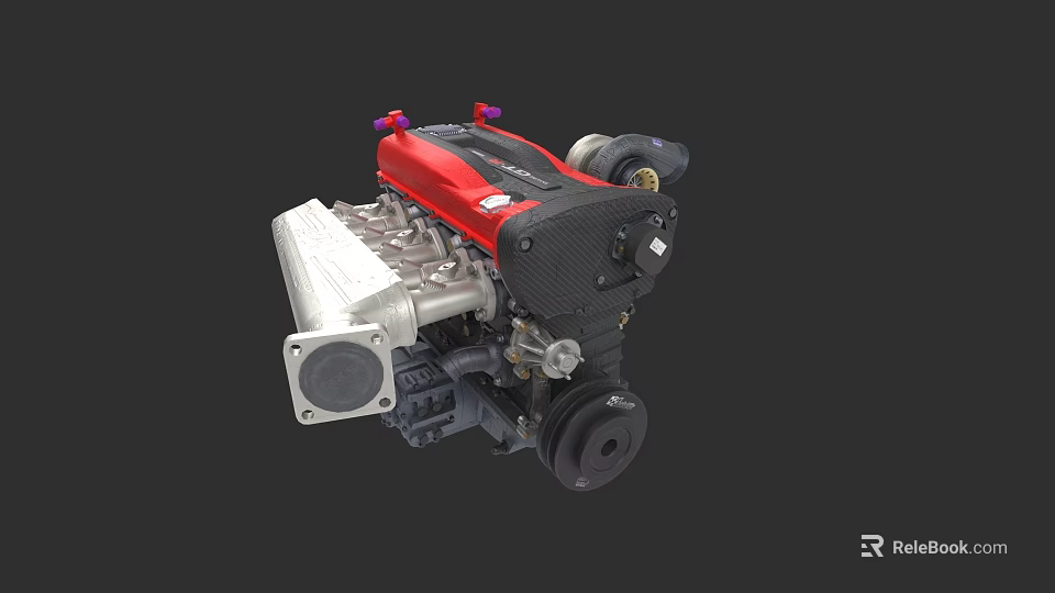 Weapon Engine With Red Black Casing And Silver Mechanical Components Design 3d model 
