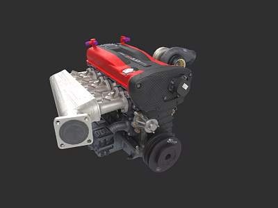 Weapon Engine With Red Black Casing And Silver Mechanical Components Design 3d model