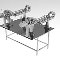 Industrial Mechanical Equipment With Dual Conveyor Tracks And Metal Workbench Structure