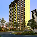 Modern High Rise Residential Building With Trees Greenery And Parked Cars