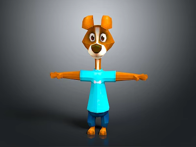 3D Cartoon Dog Character With Brown Head White Face Blue T Shirt And Blue Shorts 3d model