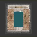 Cartoon Scene Of Stone Buildings With Red Tile Roofs Swimming Pool Statues And Railing