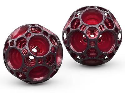 Red Hollow Spherical Ornament Decor Set With Intricate Circular Cutouts 3d model