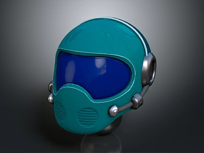 Turquoise Stylish Helmet With Blue Visor And Metallic Earmuffs Design 3d model