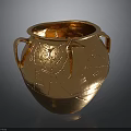 Detailed Golden Jar Sculpture Carving With Two Handles And Intricate Patterns