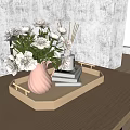 Wooden Tray With Pink Vase White Flowers Books And Aromatic Diffuser