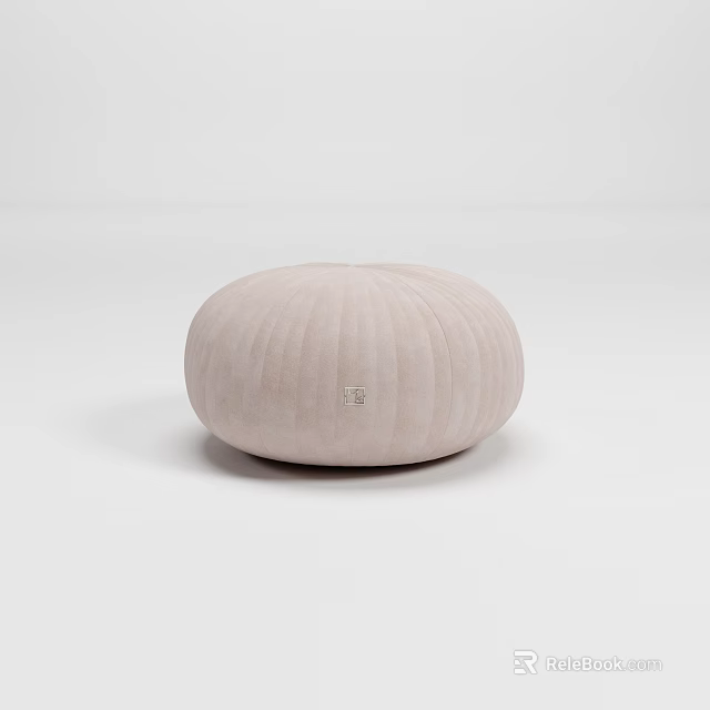 Light Pink Round Velvet Stool Modern Design With Vertical Stripes Dark Base 3d model 