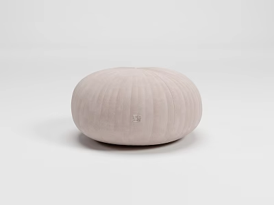 Light Pink Round Velvet Stool Modern Design With Vertical Stripes Dark Base 3d model