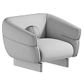 Modern Beige Upholstered Accent Chair With Wide Armrests Round White Cushion And Dark Wooden Base
