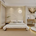 Modern Cozy Hotel Guest Room Interior With Comfortable Bed Round Lamp Desk Sofa Wooden Flooring