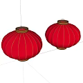 Pair of Traditional Red Chinese Lanterns with Golden Trim and Round Design