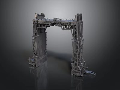 Industrial Metal Frame Structure With Tall Support Columns Cross Beams And Platform 3d model