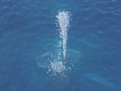 Clear Water Splash Rising From Blue Ocean Surface With Gentle Circular Ripples 3d model
