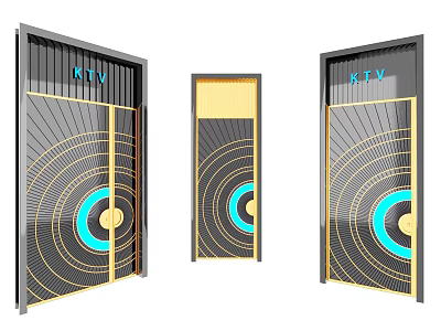 Modern KTV Swing Doors Featuring Geometric Patterns Gold Lines and Blue Accents 3d model