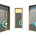 Modern KTV Swing Doors Featuring Geometric Patterns Gold Lines and Blue Accents