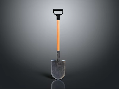 Silver Metal Shovel With Orange Handle Black Top And Gray Gradient Background 3d model