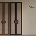 Modern Brown And Black Wardrobe Doors With Grid Pattern And Round Brass Handles 3d model