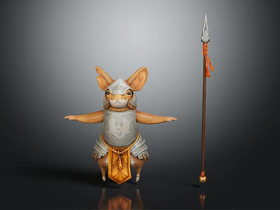 Fantasy Armored Rodent Like Creature With Spear And Warrior Attire 3d model