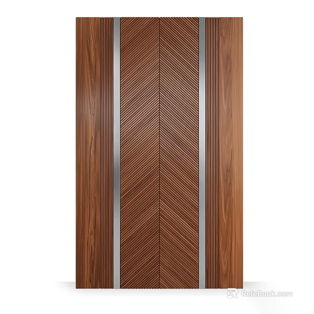 Wooden Wall Design With Herringbone Pattern And Metal Accents In Modern Style 3d model 