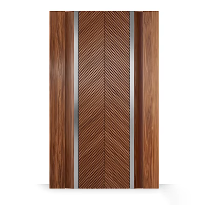 Wooden Wall Design With Herringbone Pattern And Metal Accents In Modern Style 3d model
