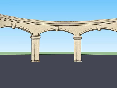 Classical Building Exterior Wall With Arched Design And Beige Columns Under Clear Blue Sky 3d model