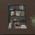 Built in Wooden Storage Cabinet with Shelves Books Lemons and Decorative Items for Home Decoration