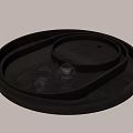 Artistic Wooden Sculpture Carving Circular Stacked Trays With Glass Cups