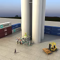 Large Industrial Storage Tanks at Maersk Outdoor Industrial Facility with Maintenance Workers