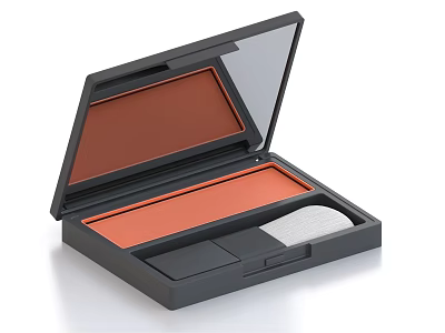 Open Cosmetic Blush Compact With Orange Powder White Puff Transparent Lid And Black Case 3d model