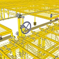 Yellow Industrial Scaffolding Equipment Structure With Support Beams And Warning Stripes
