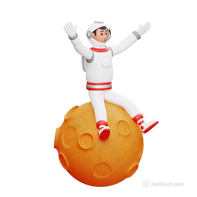 Animated Game Movie Smiling Astronaut Character Raising Hands on Orange Planet with Craters 3d model 