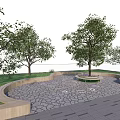 Beautiful Flower Bed and Planter Landscape Design With Curved Stone Paving Trees and Lawn
