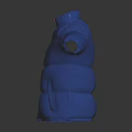 Stylish Blue Puffer Jacket With Red Accent Stitching And Stand Collar Design